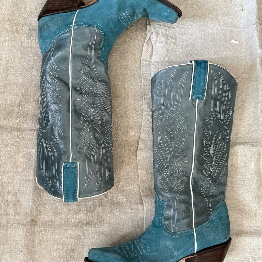 Steve Madden Teal and Gray Western Heeled Boots